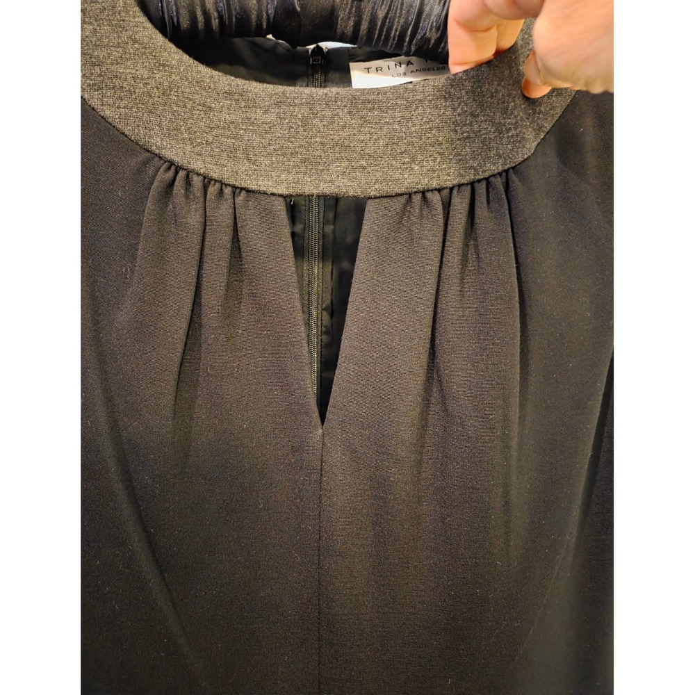 Trina Turk Black Dress Sheath Career Gray Trim Sleeveless Size 2 - Picture 3 of 9